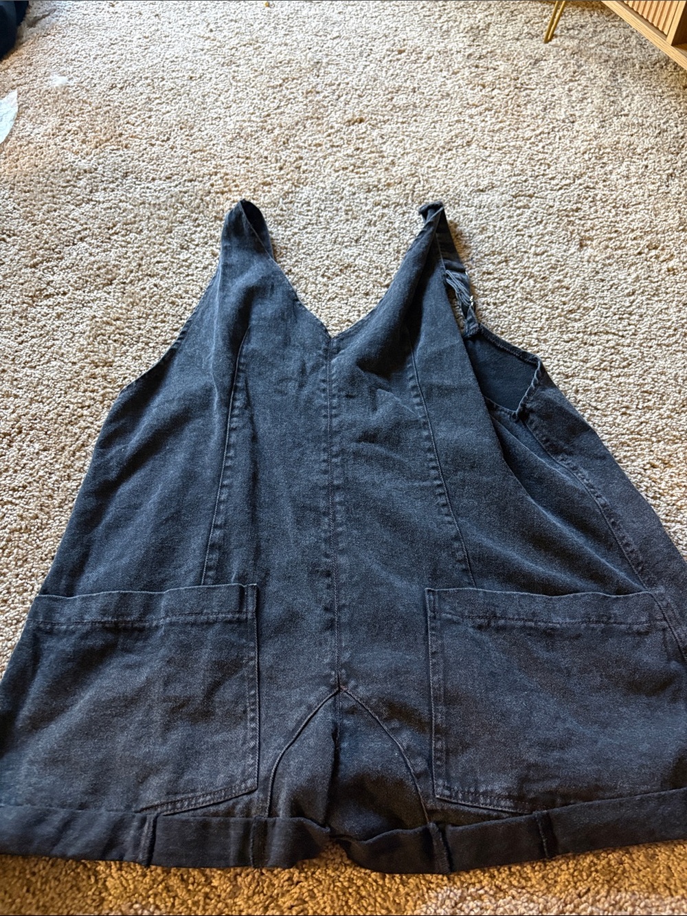 SHEIN Black Denim Romper with Front Patch Pockets